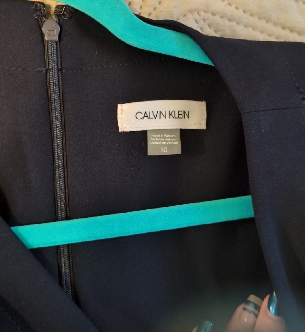 Calvin Klein Sleeveless V-Neck Navy Jumpsuit with Belt - Picture 2 of 7